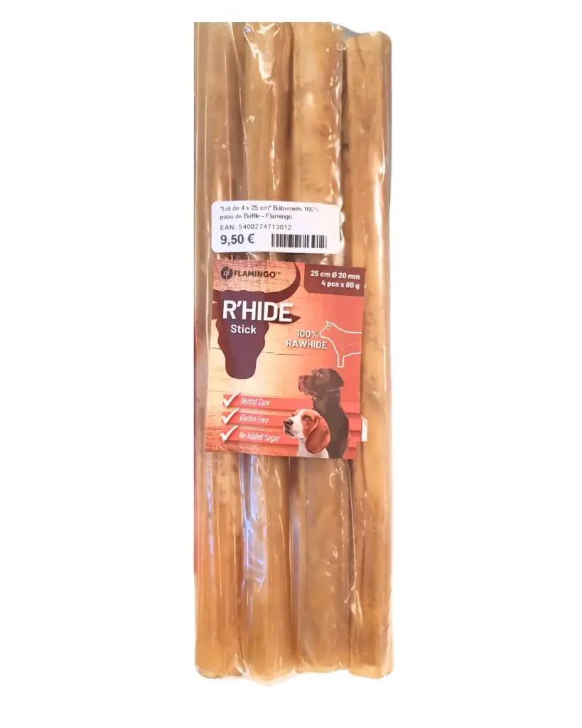 Lot de 4 x 25 cm - Bâtonnet 100% peau de Buffle - Flamingo