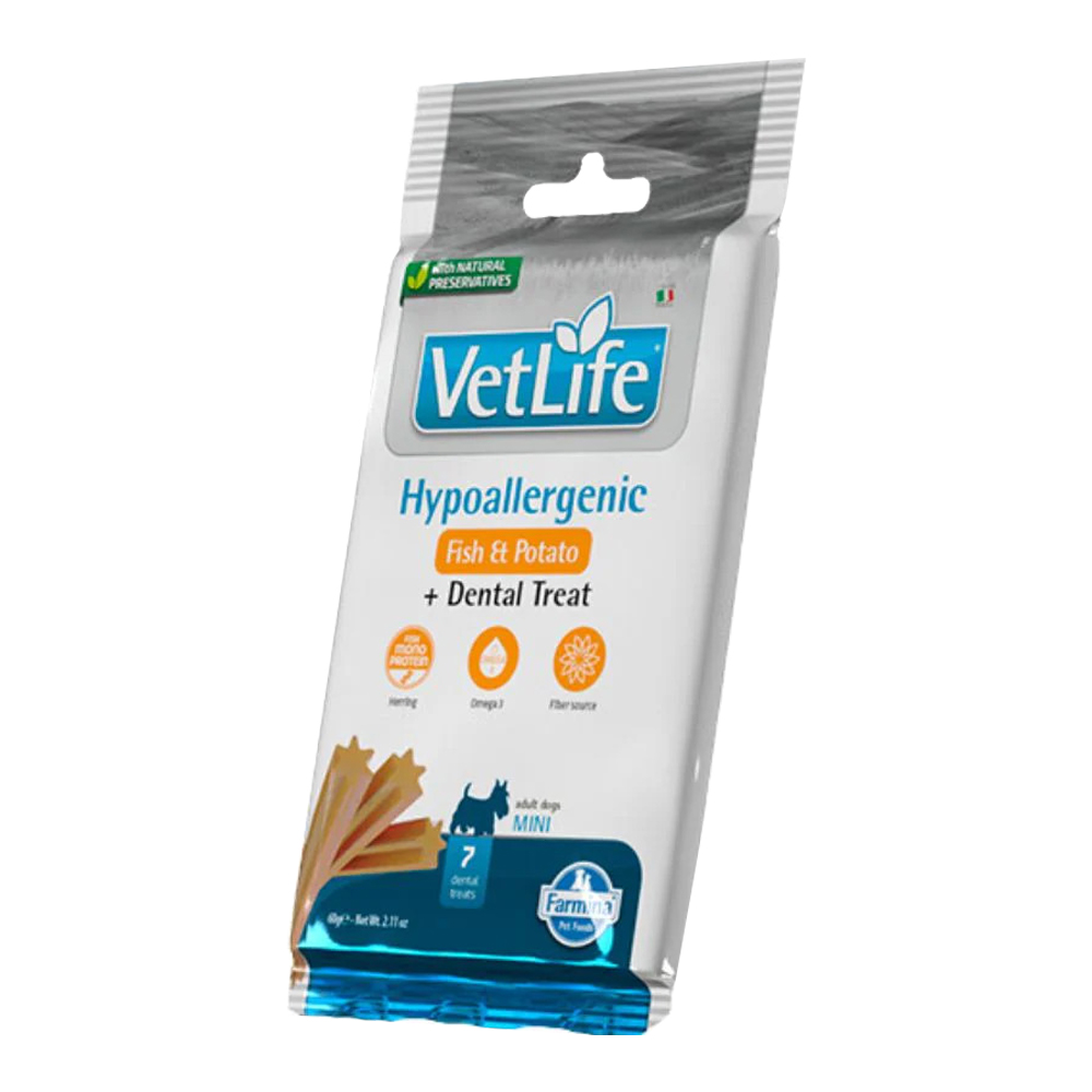Dental Treat Vet Hypoallergenic Poisson et patate Chien adulte Mini (60 g) - Farmina