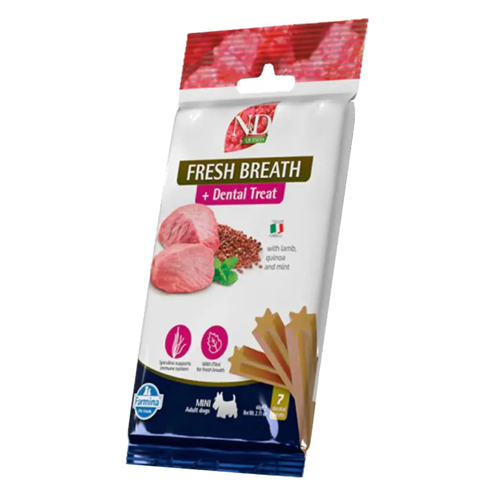 [J25040021] Dental Treat Vet Fresh Breathe Quinoa et agneau Chien adulte Mini (60 g) - Farmina