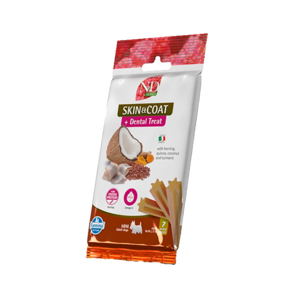 [J25040024] Dental Treat Vet Quinoa Skin&Coat Hareng Chien adulte Mini (60 g) - Farmina