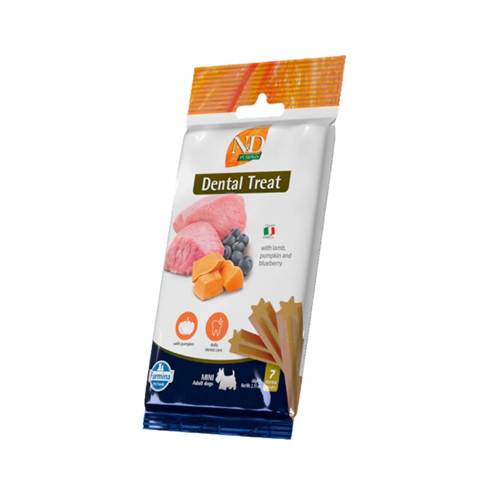 [J25040029] Dental Treat Vet life Potiron, agneau et myrtille Chien adulte Mini (60 g) - Farmina