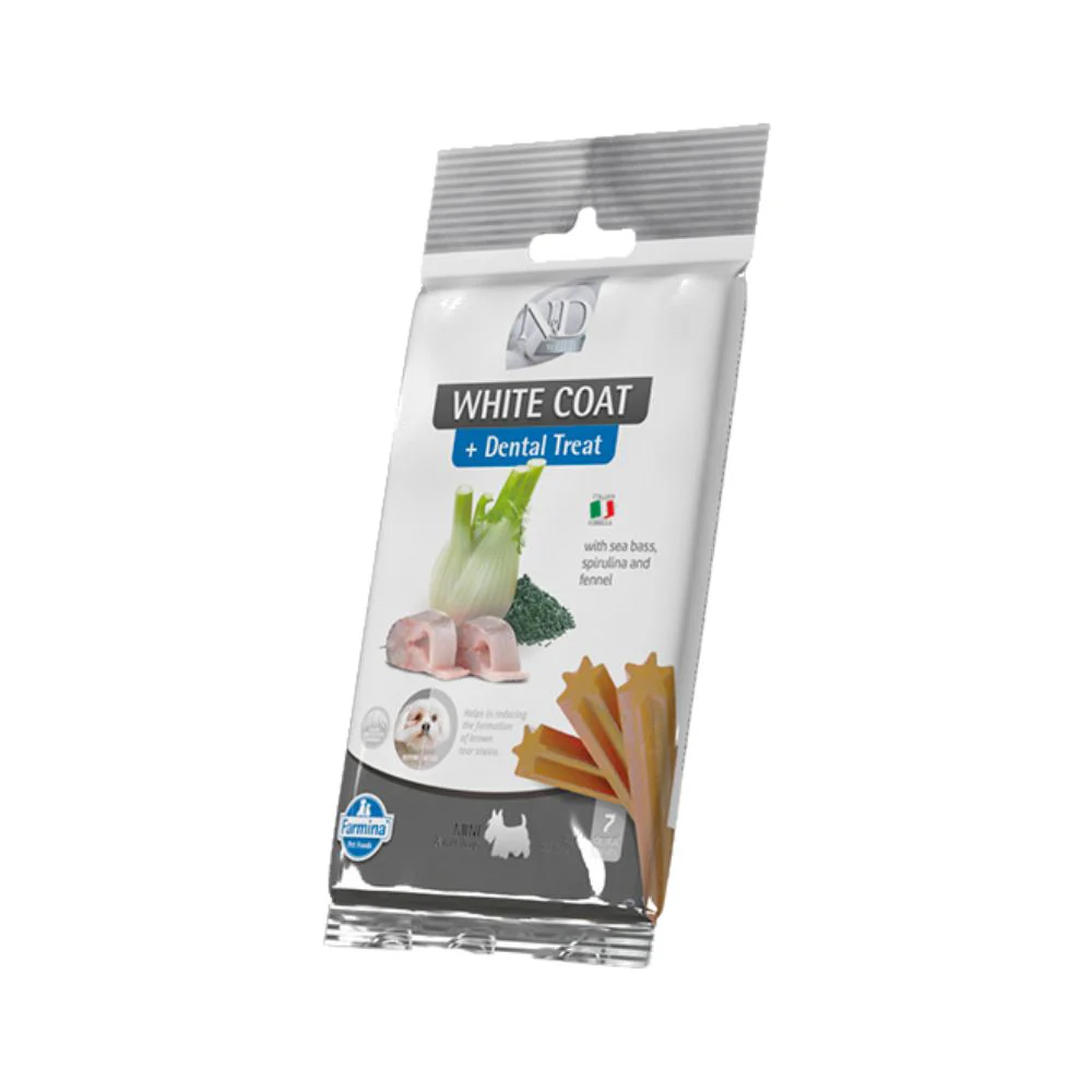 Dental Treat Vet White Coat Spiruline de riz au fenouil et bar Chien adulte Mini (60 g) - Farmina