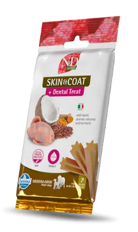 [J25040048] Dental Treat Vet Quinoa Skin&Coat Caille Chien adulte Medium/Maxi (110 g) - Farmina