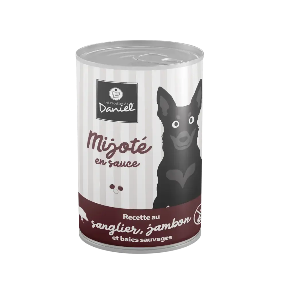 [J25040067] Mijoté sanglier jambon baies sauvages pour chien (400 g) - Les recettes de Daniel