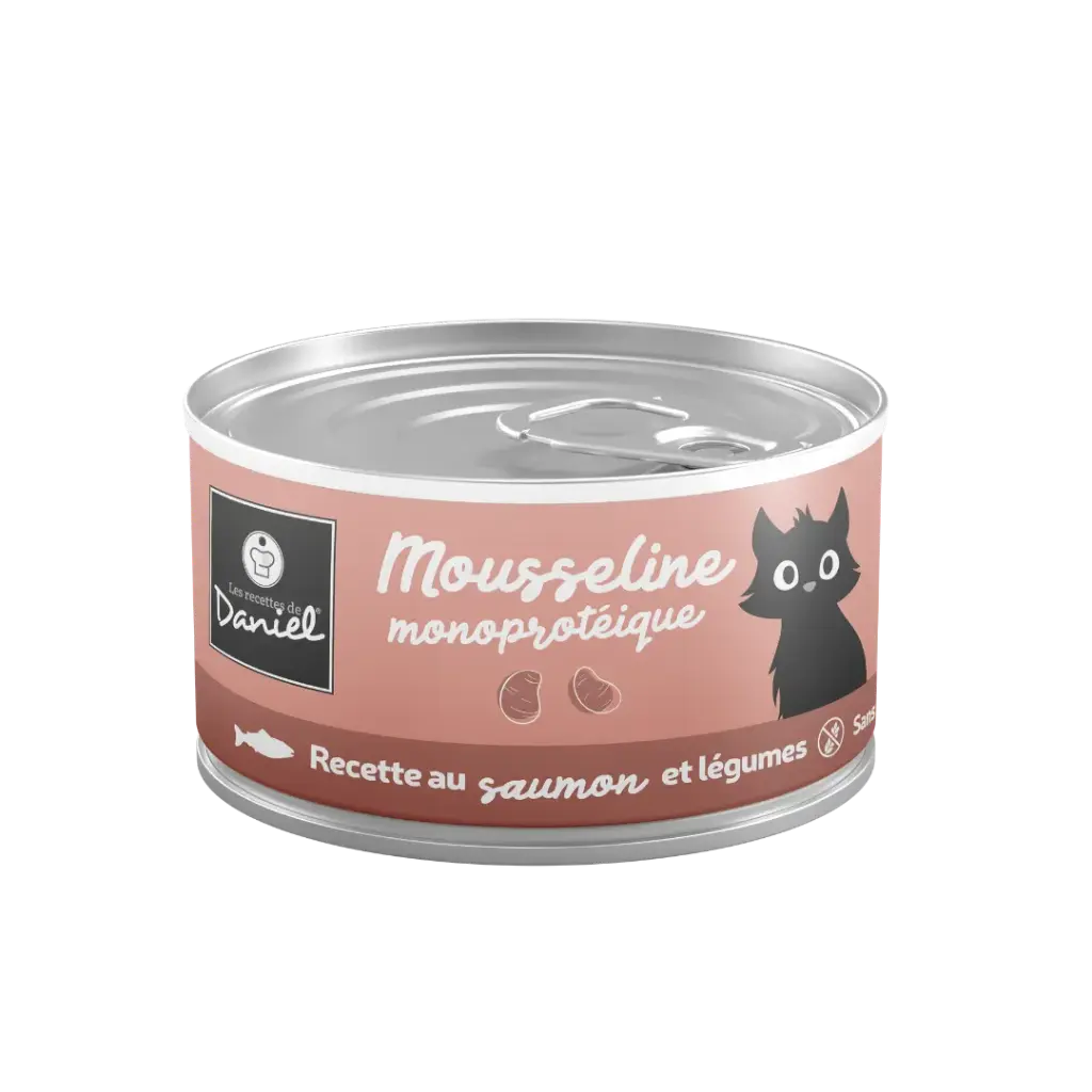 Mousseline monoprotéine saumon légumes pour chat (85 g) - Les recettes de Daniel
