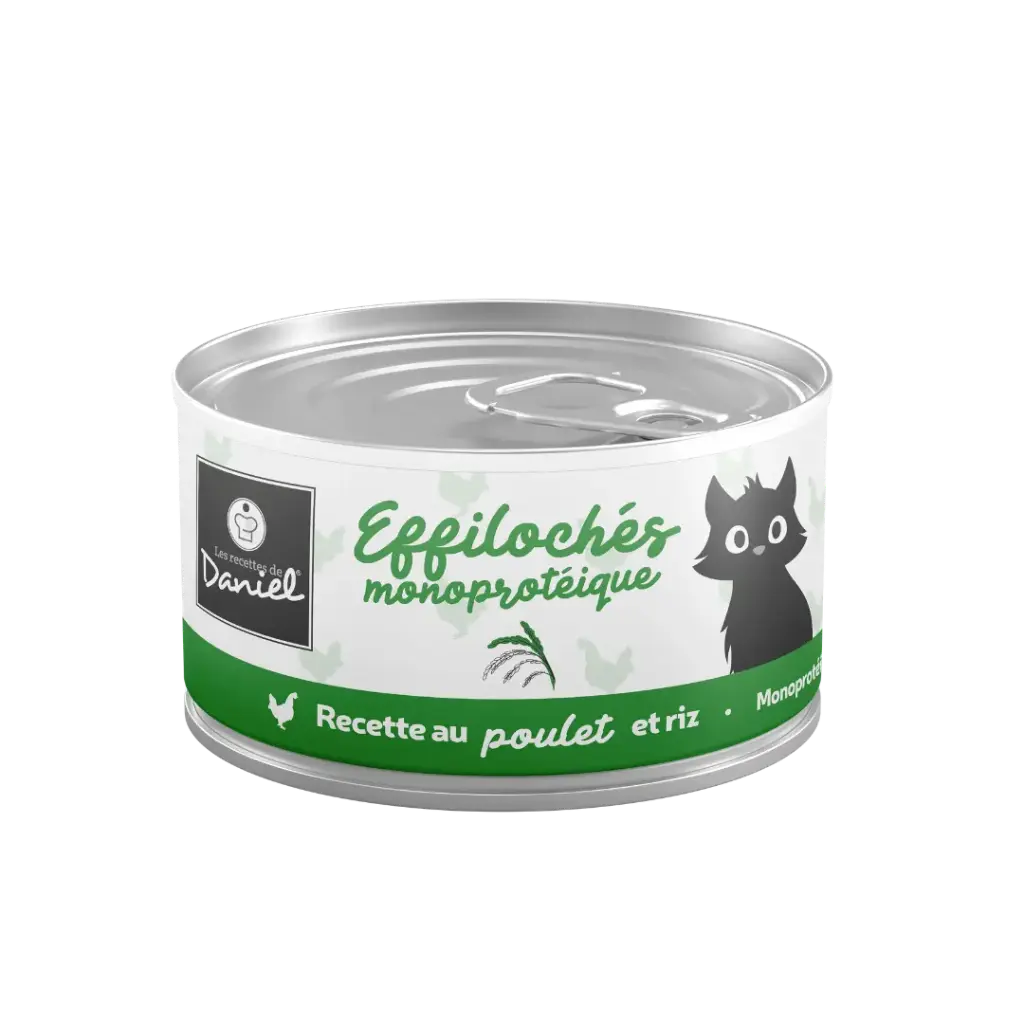 Effilochés de poulet et riz pour chat (85 g) - Les recettes de Daniel