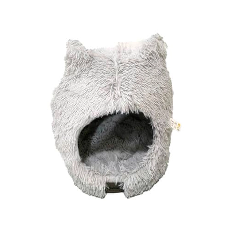 [J25040112] Corbeille tête de chat fourrure gris clair (45 cm) - Bubimex