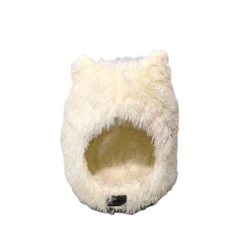 [J25040114] Corbeille tête de chat fourrure blanc (45 cm) - Bubimex