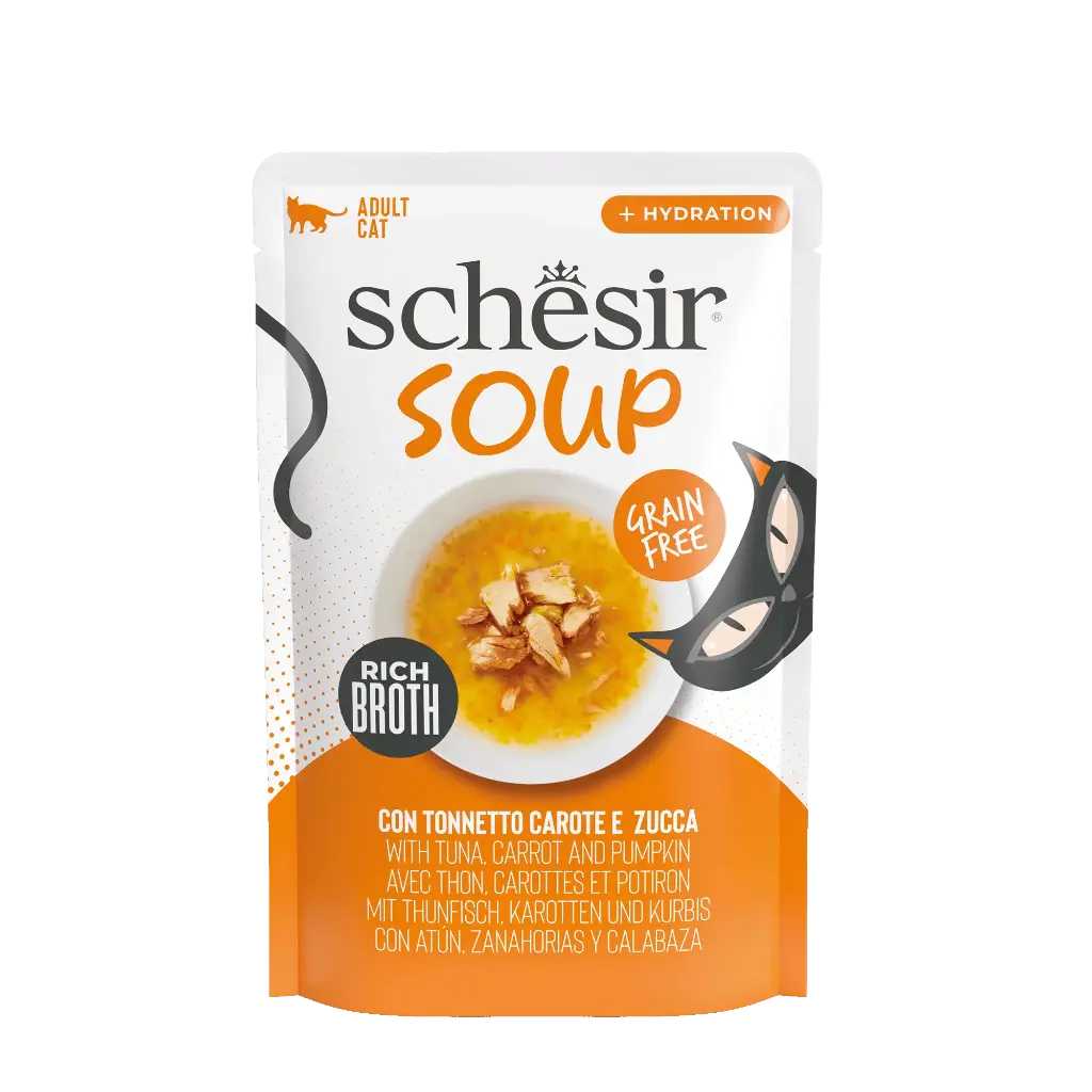 Sachet fraîcheur pour chat "Soup" - Thon, carotte et citrouille (40 g) - Schesir 