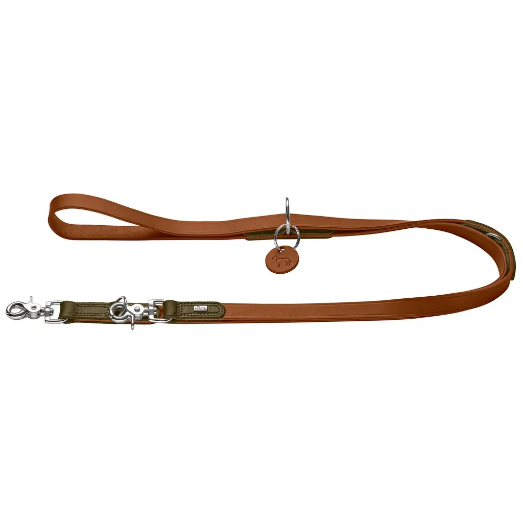 [J25050216] Laisse réglable Lemvig - Hunter (Cognac/Vert olive, 15/200)