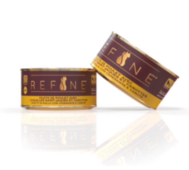 Pâtée chat filets de poulet avec coquilles Saint-Jacques et carottes (85 g) - Refine 