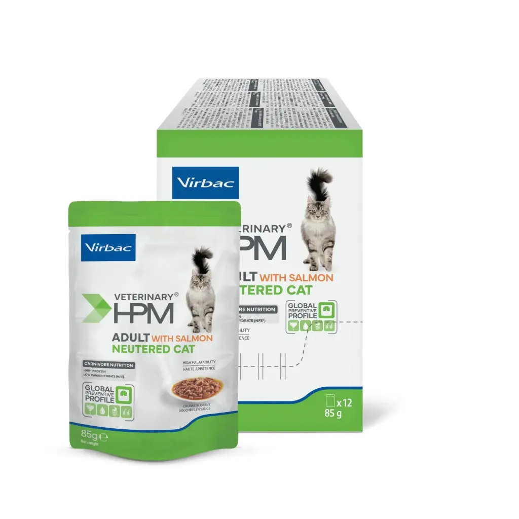 [J25050316] Wet Cat Adult Neutered morceaux de saumon en sauce (12 sachets 85 g) - Virbac