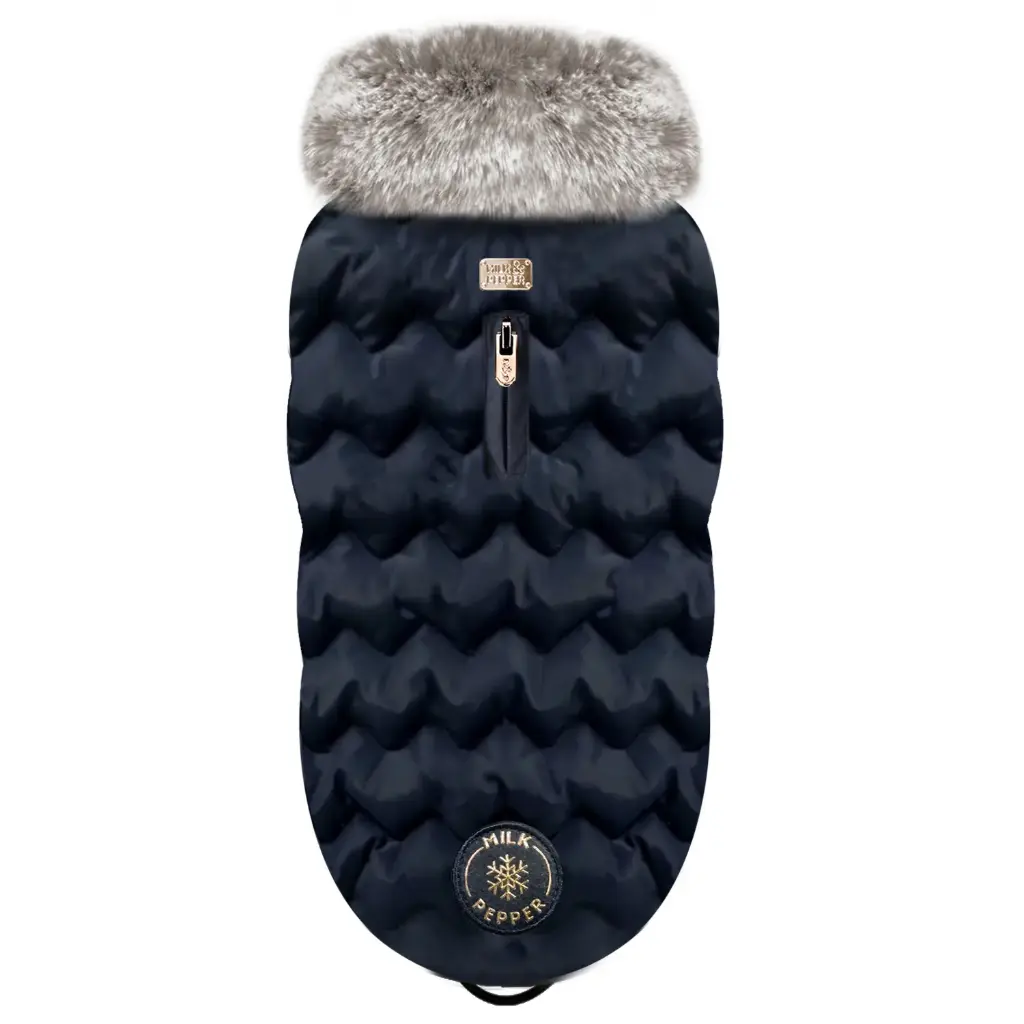 Doudoune ajustable bleu marine avec fourrure beige Tamara - Milk&Pepper