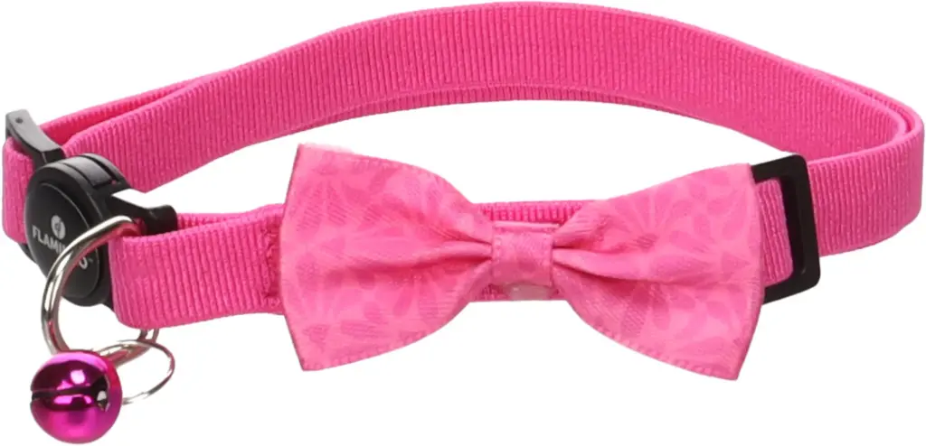 [J25090425] Collier pour chat avec nœud castor Rose (20-35 cm) - Flamingo