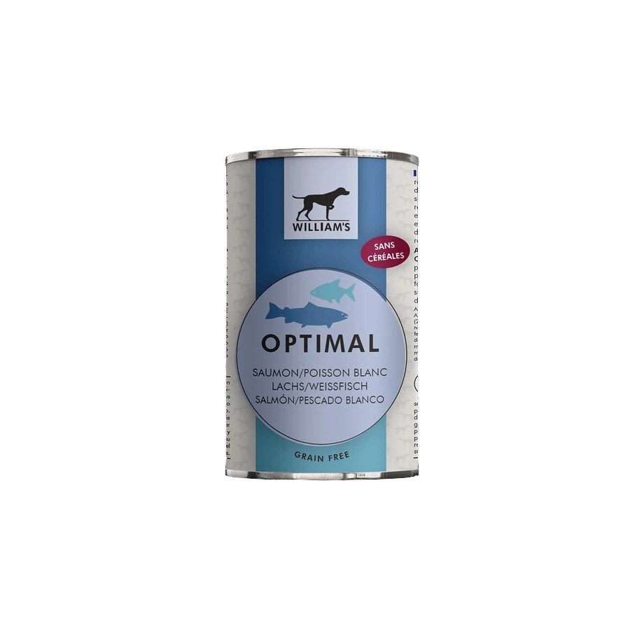 Pâtée pour chien William's Optimal au saumon et poisson blanc (395 g) - Bubimex 