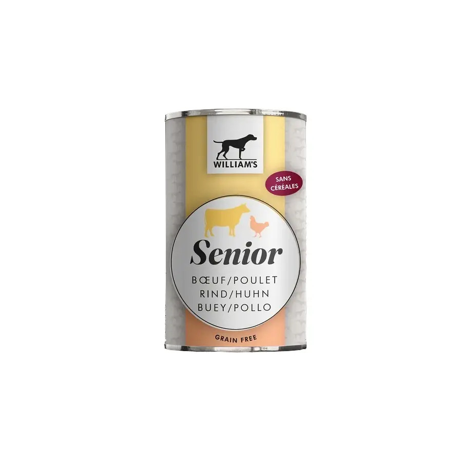 [J25100043] Pâtée pour chien Senior au bœuf et au poulet (395 g) - William's