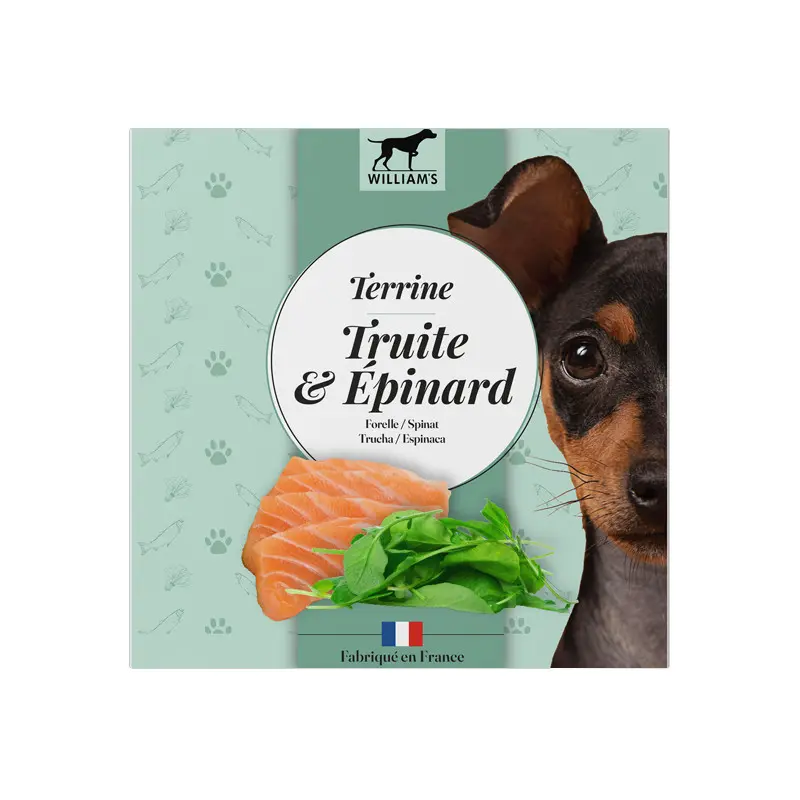 Terrine pour chien William's à la truite et aux épinards (80 g) - Bubimex