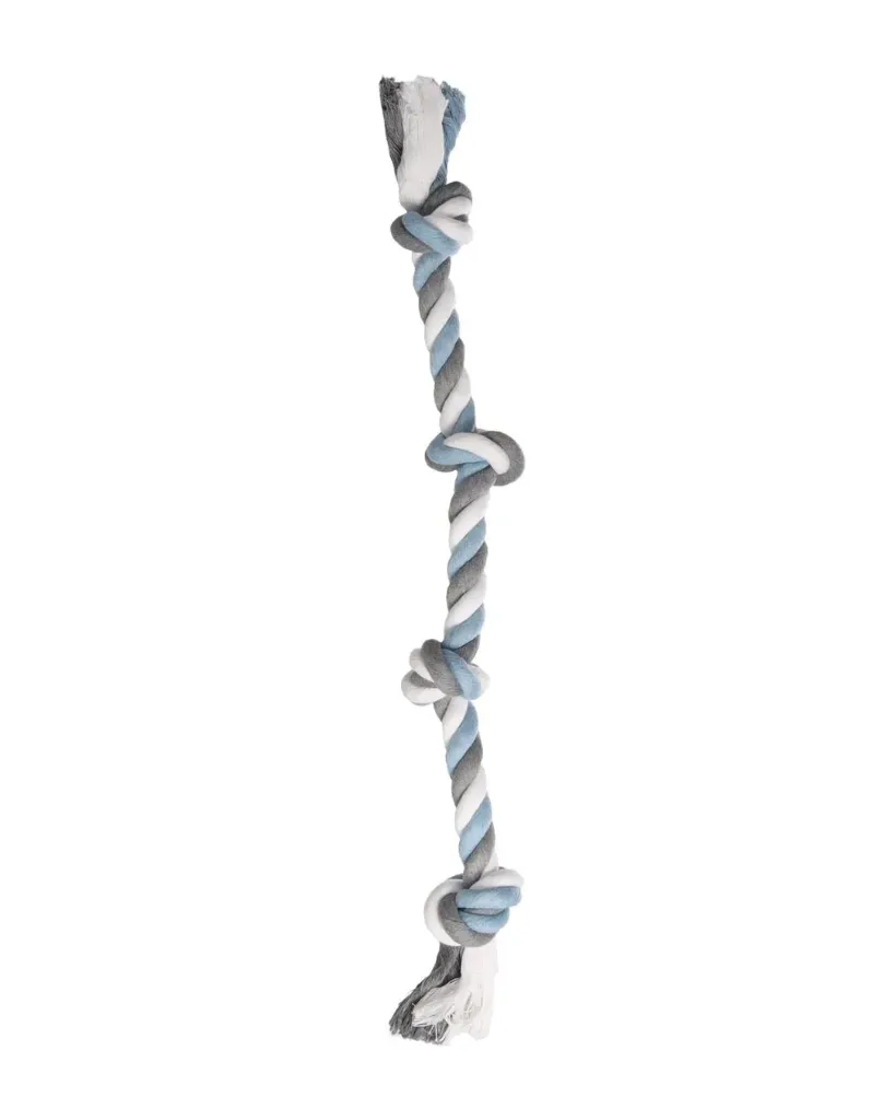 [J26010117] Corde à 4 nœuds chien Jim bleu (60 cm) - Flamingo