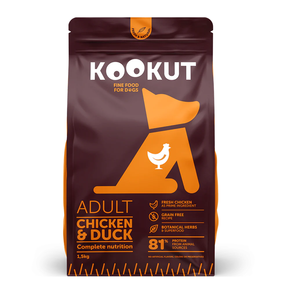 Croquettes poulet & canard pour chien (1.5 kg) - Kookut