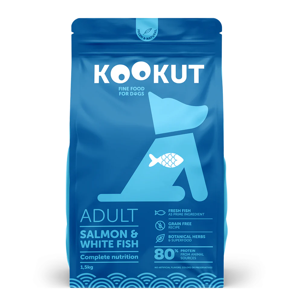[J26020015] Croquettes saumon & poisson blanc pour chien (1.5 kg) - Kookut