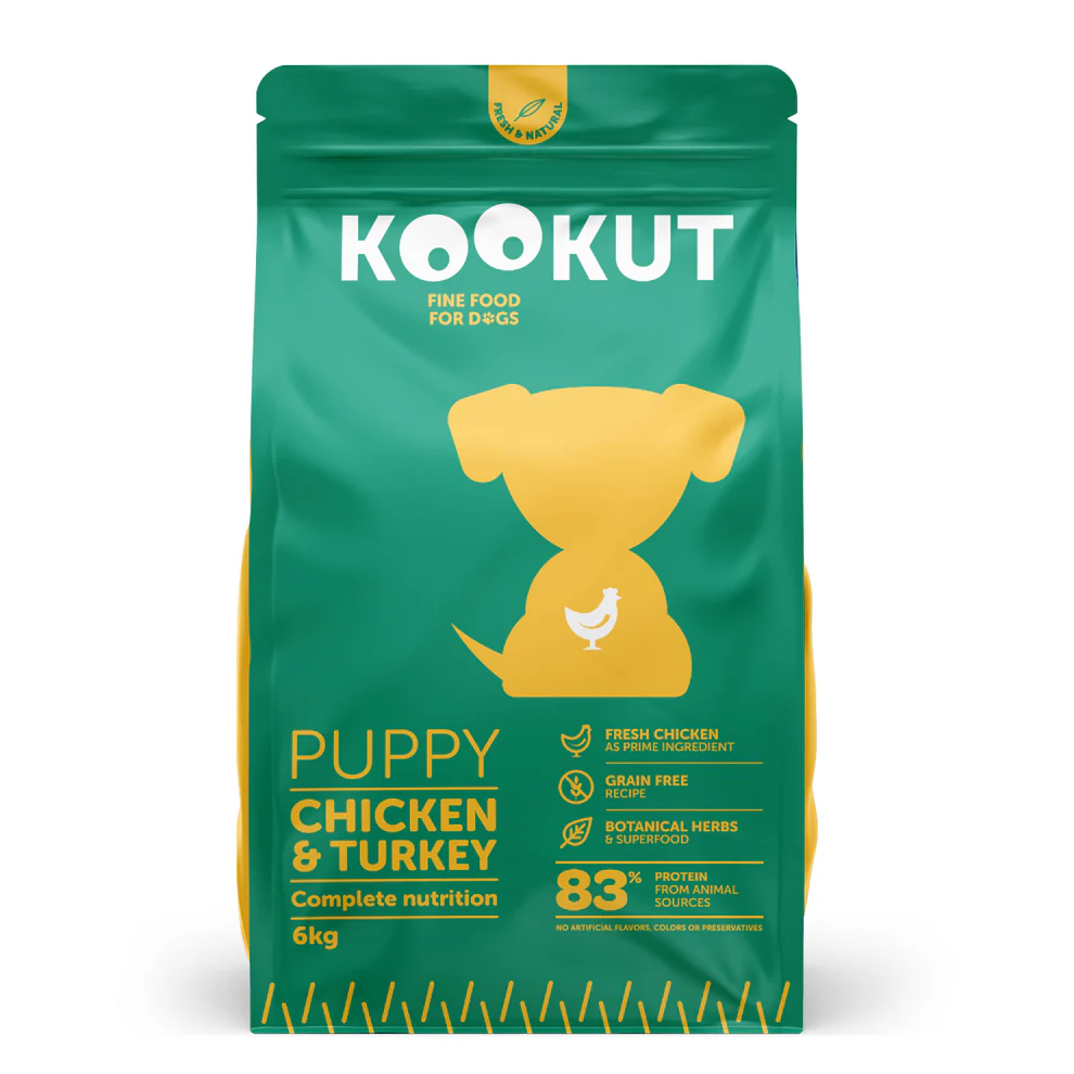 Croquettes poulet & dinde pour chiot (6 kg) - Kookut