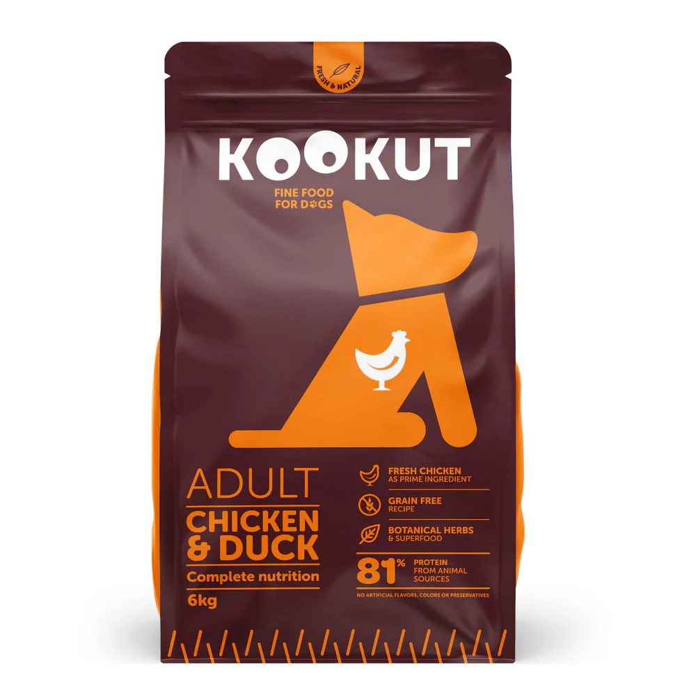 Croquettes poulet & canard pour chien (6 kg) - Kookut