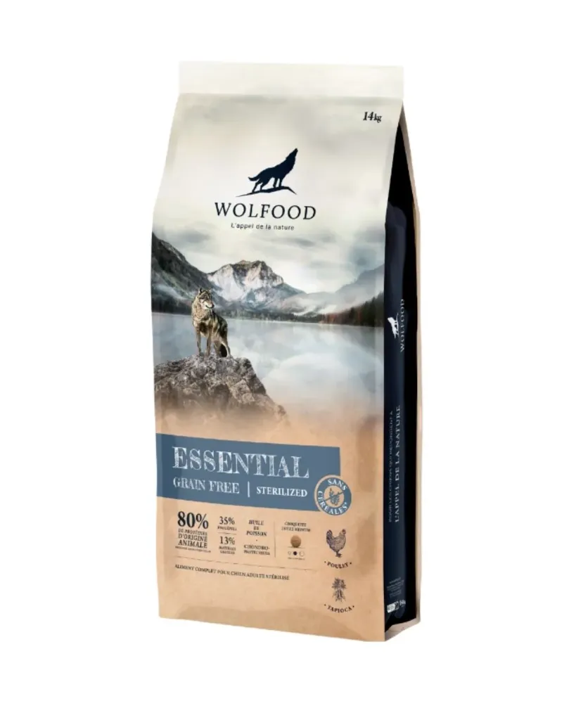 [J26020025] Essential grain free stérilisé poulet et tapioca - Chien adulte (14 kg) - Wolfood