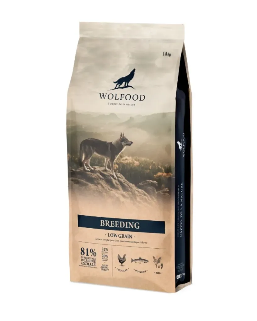 [J26020028] Breeding à la volaille et au riz - Chiot/Chien adulte/senior (14 kg) - Wolfood
