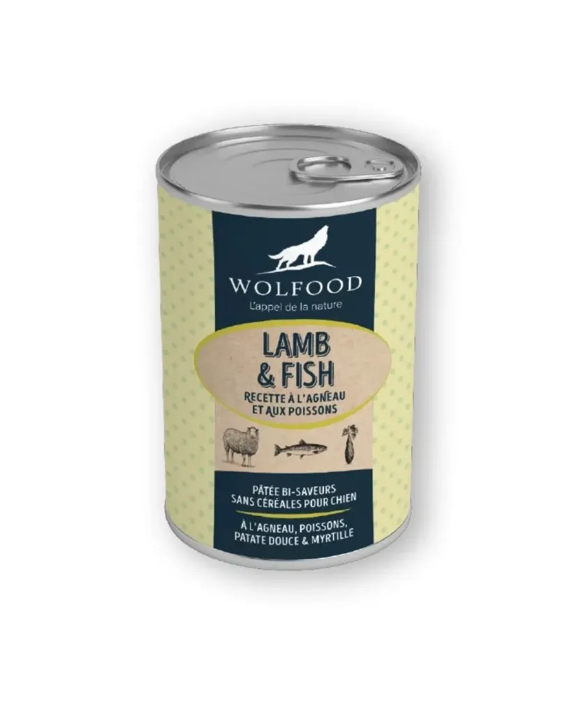 [J26030015] Pâtée agneau et poisson (1 boîte 400 g) - Wolfood