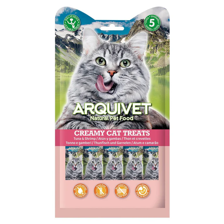 [J26030113] Snack crémeux au thon et aux crevettes - Creamy Cat Treats (5 sticks 14 g) - Arquivet