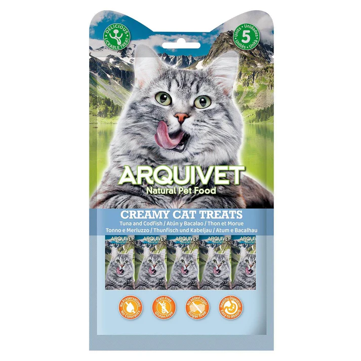 [J26030115] Snack crémeux au thon et à la morue - Creamy Cat Treats (5 sticks 14 g) - Arquivet