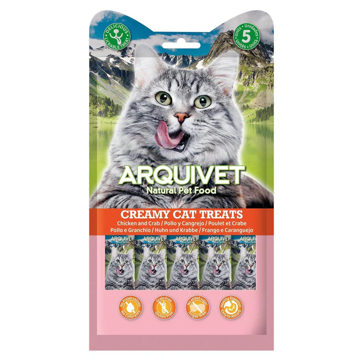 [J26030117] Snack crémeux au poulet et au crabe - Creamy Cat Treats (5 sticks 14 g) - Arquivet