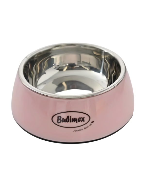 [J26060033] Gamelle mélaminé inox rose pour chien et chat (200 ml) - Bubimex