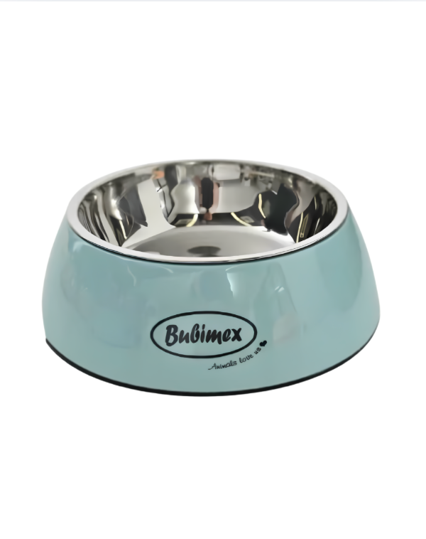 [J26060034] Gamelle mélaminé inox bleue pour chien et chat (400 ml) - Bubimex