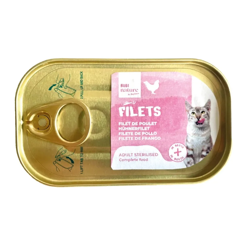 Filets adulte complet stérilisé bouillon poulet (boîte 85 g) chat -  Bubi Nature