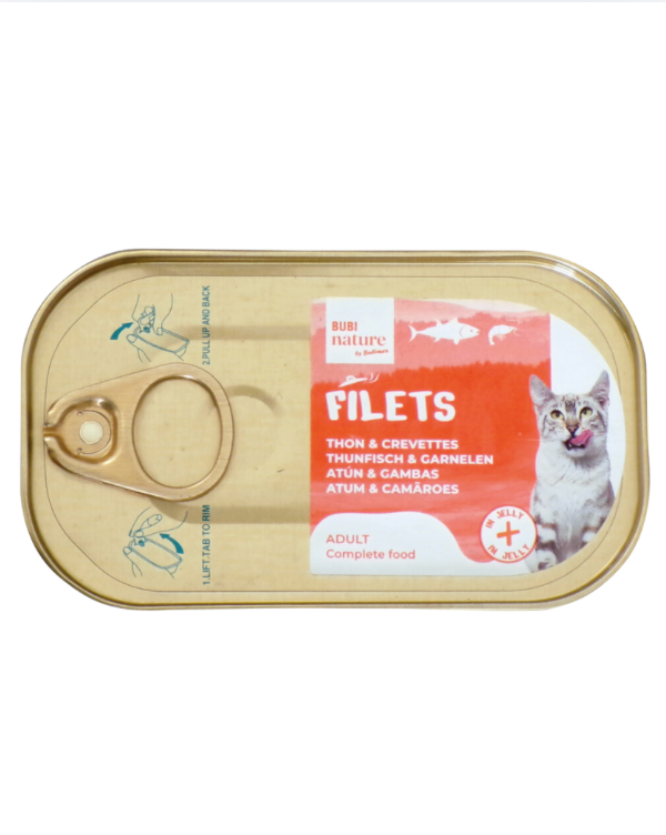Filets adulte gelée thon/crevettes chat (boîte 85 g) - Bubi Nature