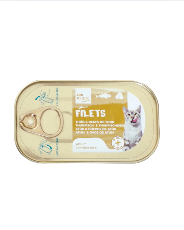 Filets adulte thon/oeufs de thon gelée chat (boîte 85 g) - Bubi Nature