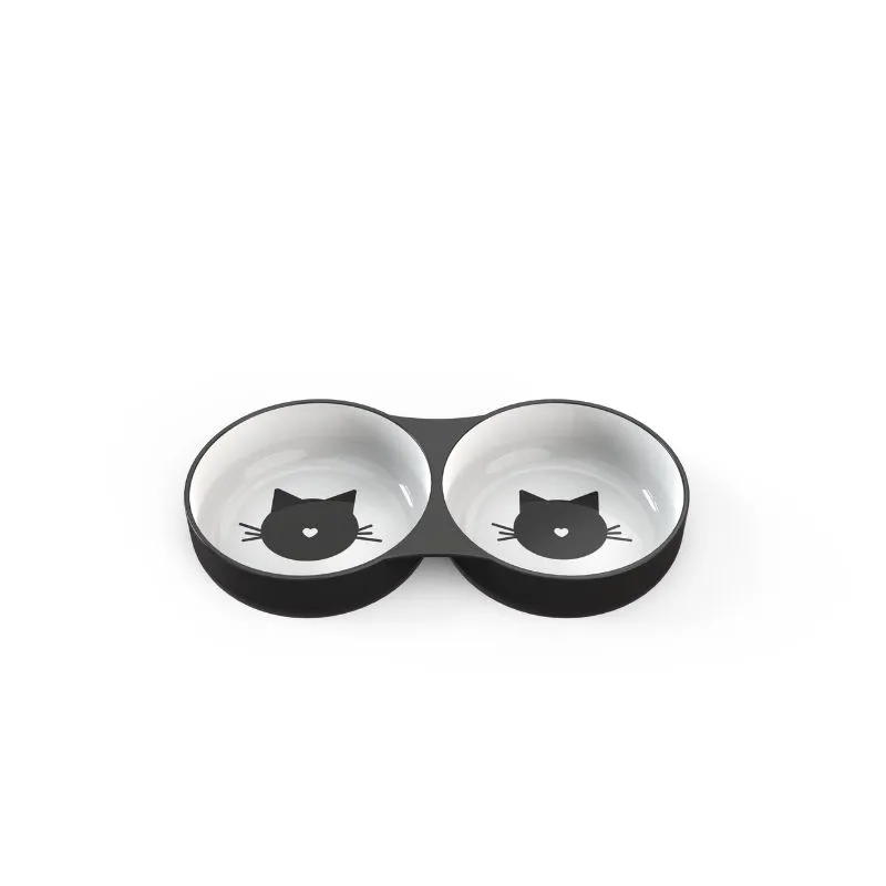 [J26060062] Bol double céramique chat (2 x 150 ml) - Bubimex