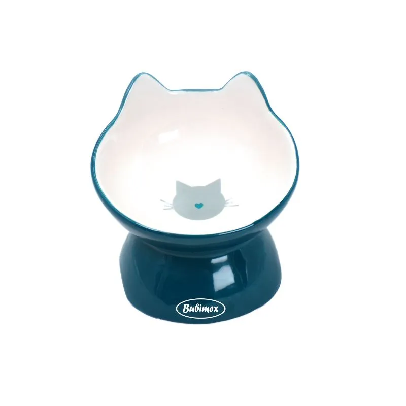 Bol en céramique incliné bleu chat (200 ml) - Bubimex