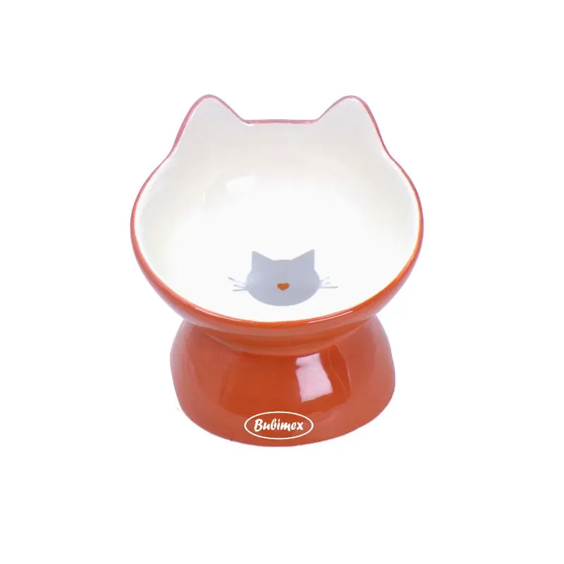 [J26060065] Bol en céramique incliné orange chat (200 ml) - Bubimex