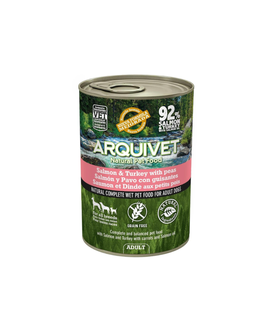 [J26060183] Pâtée pour chien Saumon et Dinde aux petits pois (boîte 800 g) - Arquivet