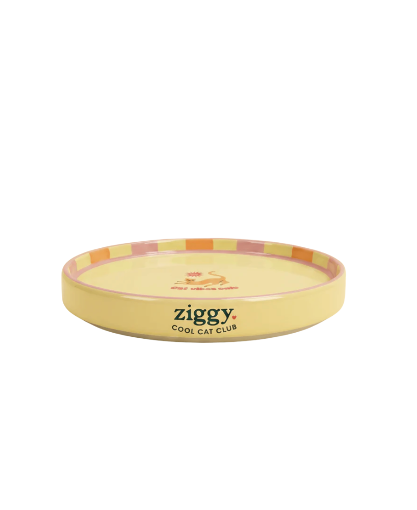 [J26060209] Assiette Cat Vibes Only jaune - Ziggy