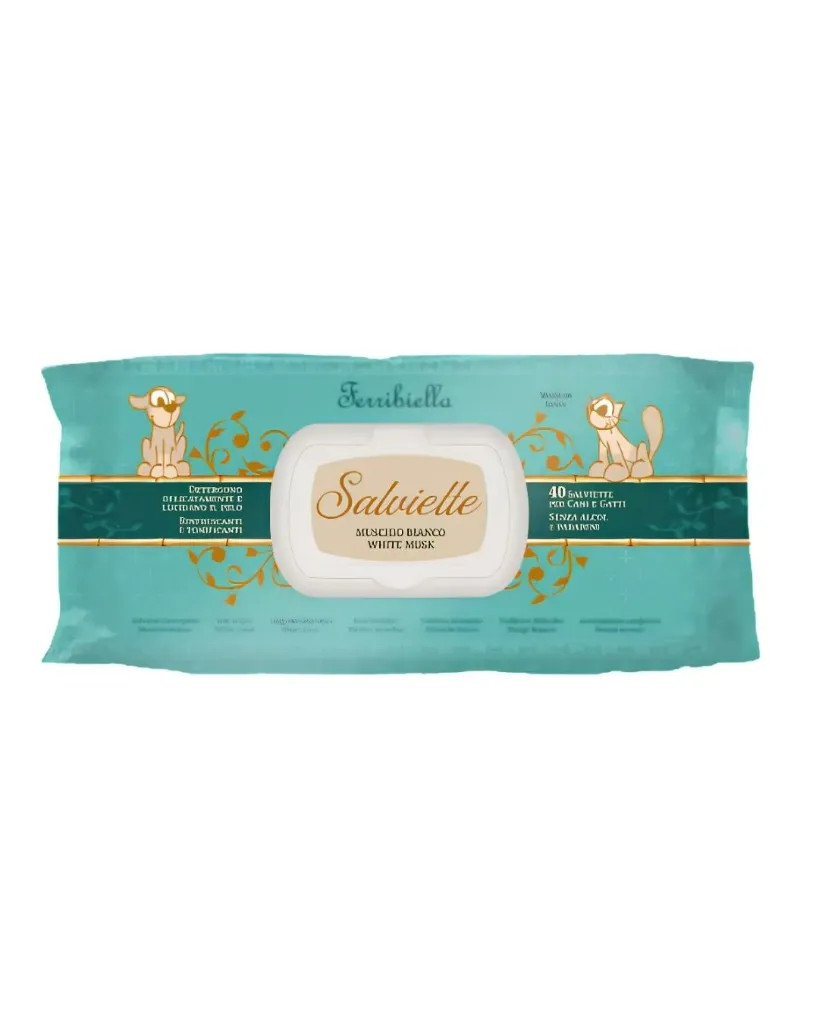 [J26060221] NEW - Lingettes humides au musc blanc (40 lingettes) - Ferribiella