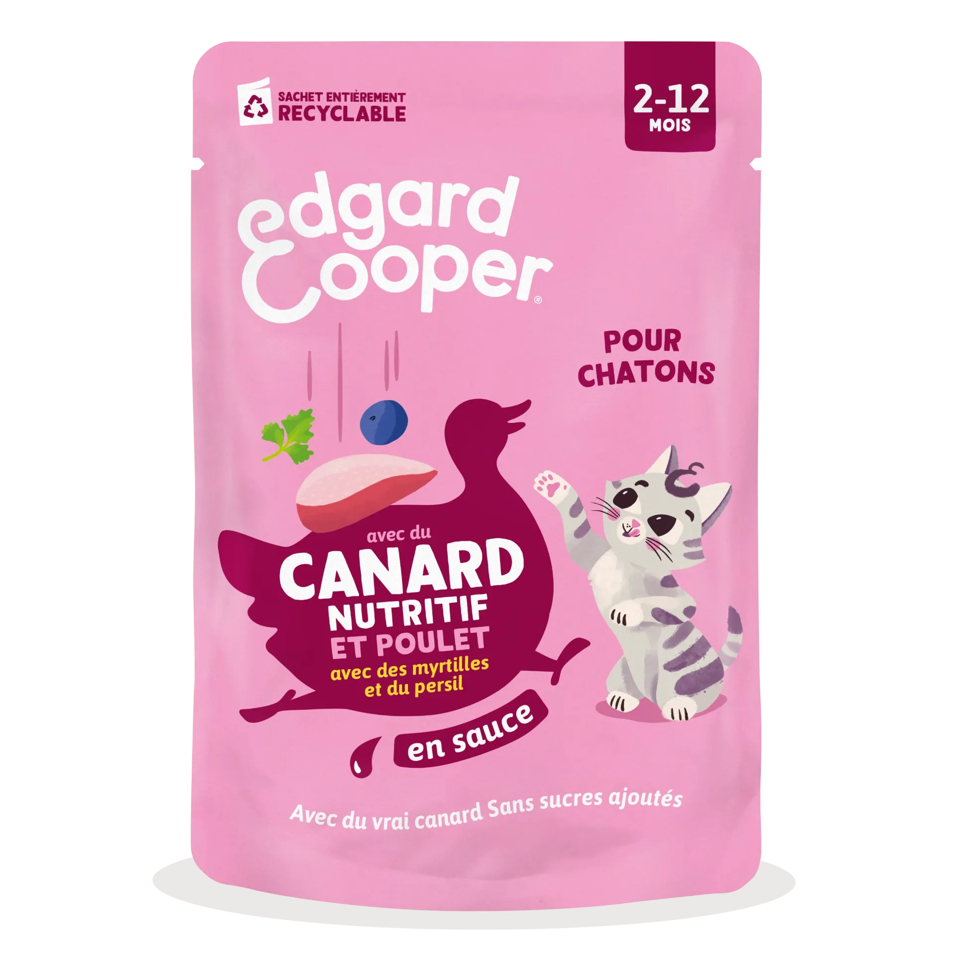 Morceaux en sauce en sachet Canard poulet pour chaton (1 sachet 85 g) - Edgard & Cooper