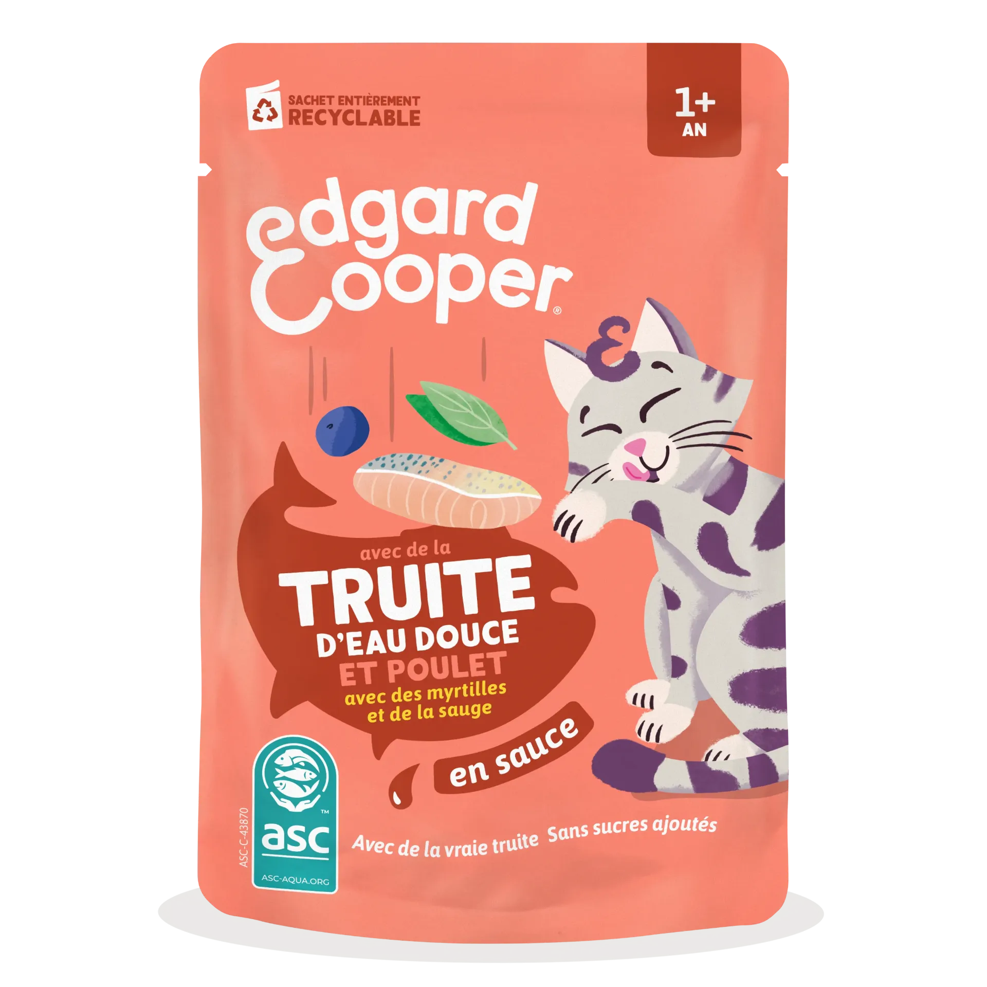 Morceaux en sauce en sachet Truite poulet (1 sachet 85 g) - Edgard & Cooper
