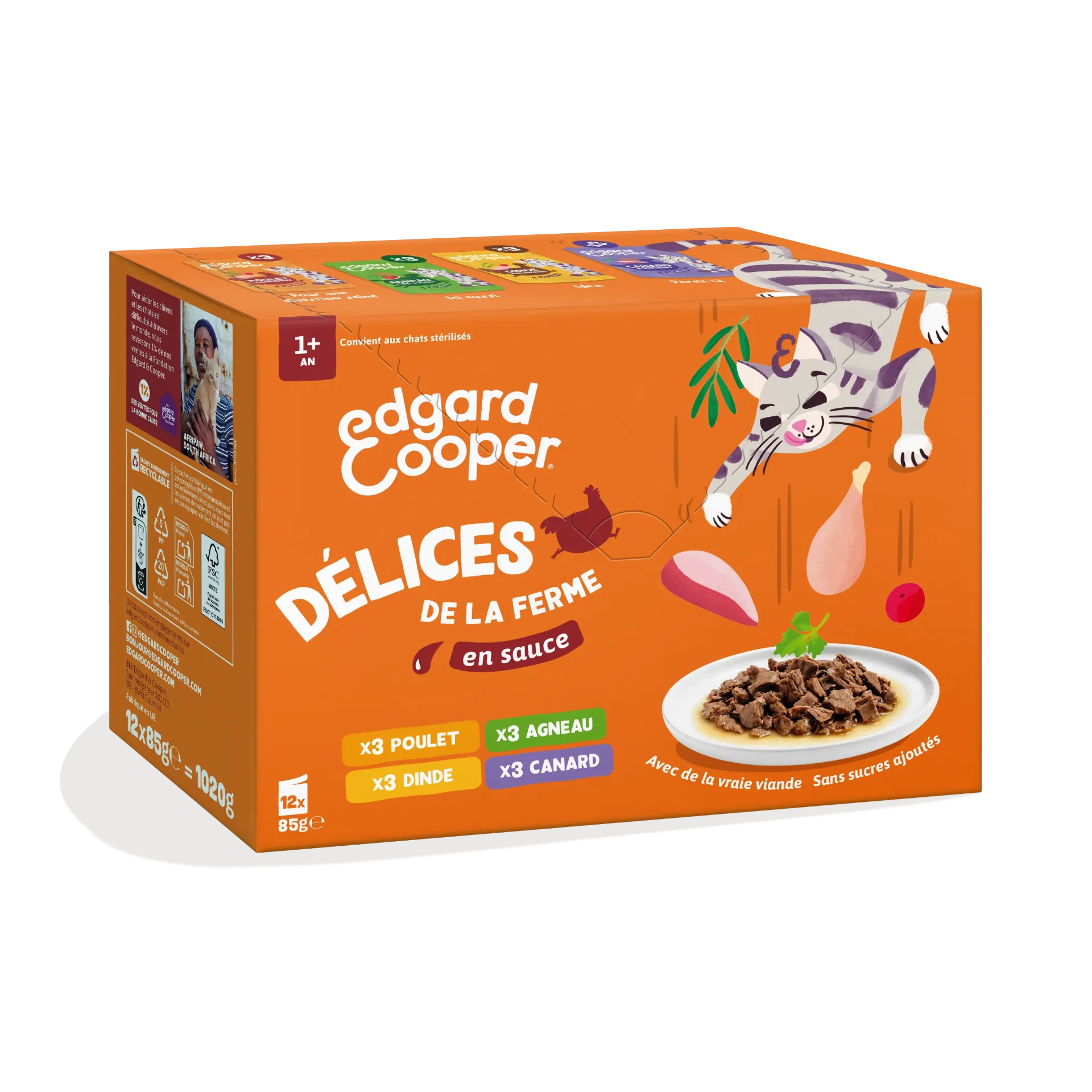 Morceaux en sauce en sachets  Délices de la ferme – Multipack (12 sachets 85 g) - Edgard & Cooper
