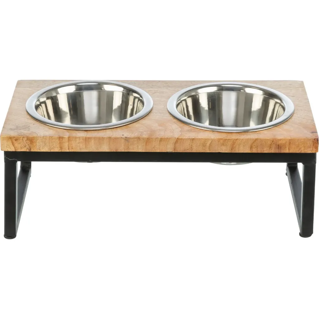 [J26090005] Set de 2 gamelles bois de mangue/métal inox (0.75 l) - Trixie