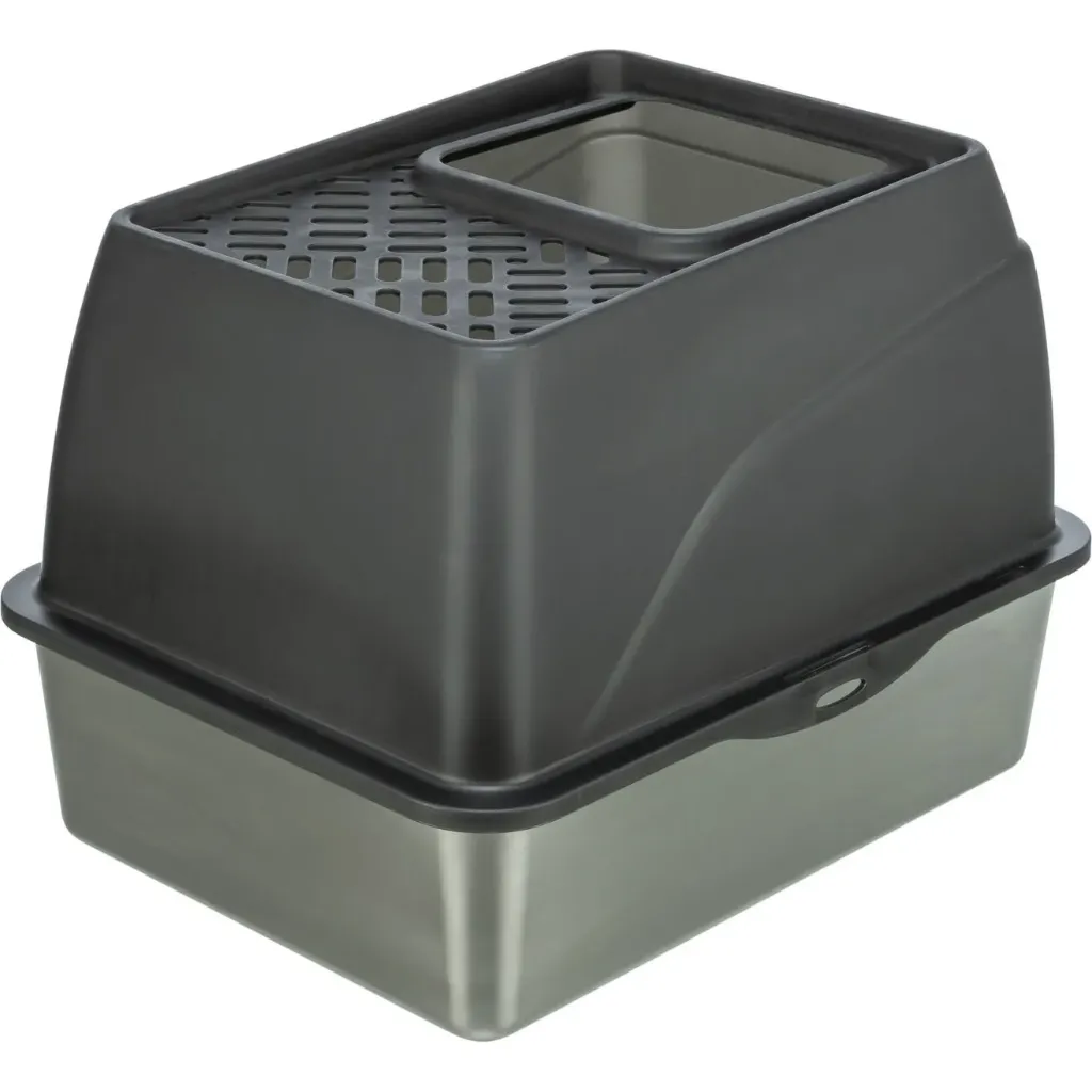 [J26100054] Bac à litière Niro en acier inoxydable avec rebord Hop In - Trixie