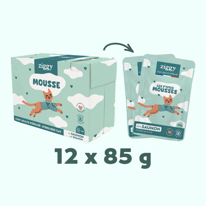 Boite Mousse Chat Stérilisé au saumon 12 x 85g - Ziggy
