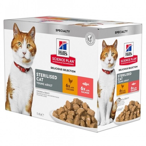 [10170] Feline Sterilised Cat Multipack Poulet Saumon (12 sachets 85 g) - Hill's Science Plan